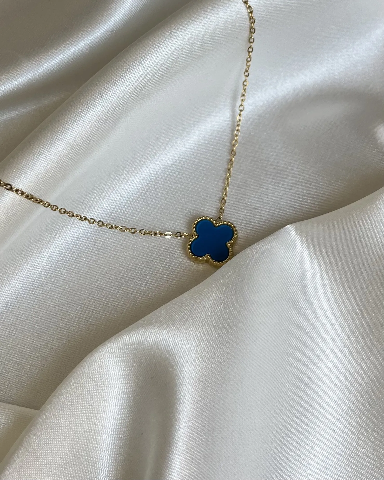 Van Cleef Vip Seri Mavi Yonca Şans Gold Çelik Kolye